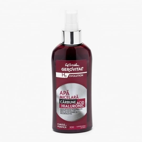 Micellar Water with Hyaluronic Acid and Charcoal, Skin Cleanser and Toner, Hydrating Makeup Remover for All Skin Types, 150 mL