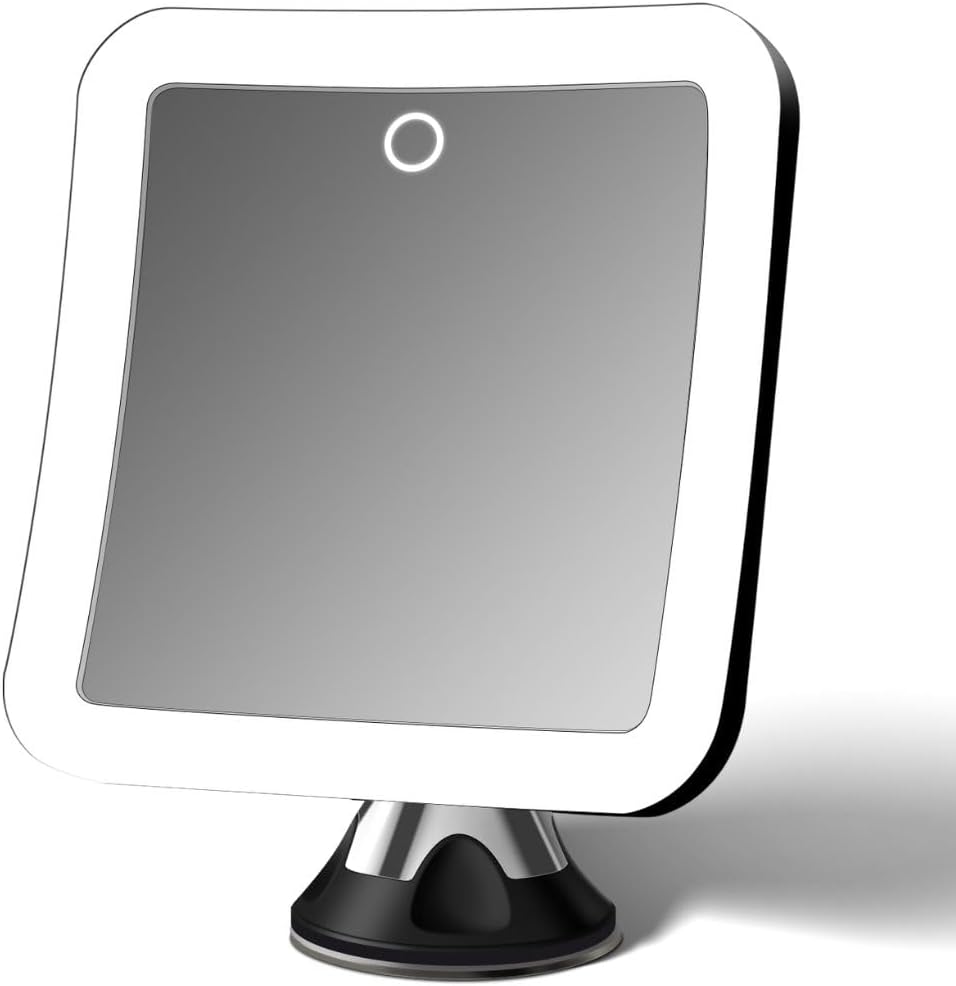 Fancii Rechargeable 10x Magnifying Mirror with 3 LED Light Settings, Dimmable Touch Light, Cordless, Locking Suction Mount, Lighted Mirror for Bathroom or Travel, Mira 2 (Black)