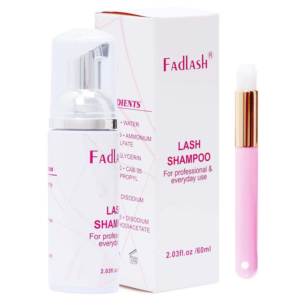 Eyelash Extension Cleanser FADLASH Lash Shampoo 60ml with a brush Wash Foaming Eyelid Cleanser Gentle Formula For Sensitive Skin Professional Salon& Self Use