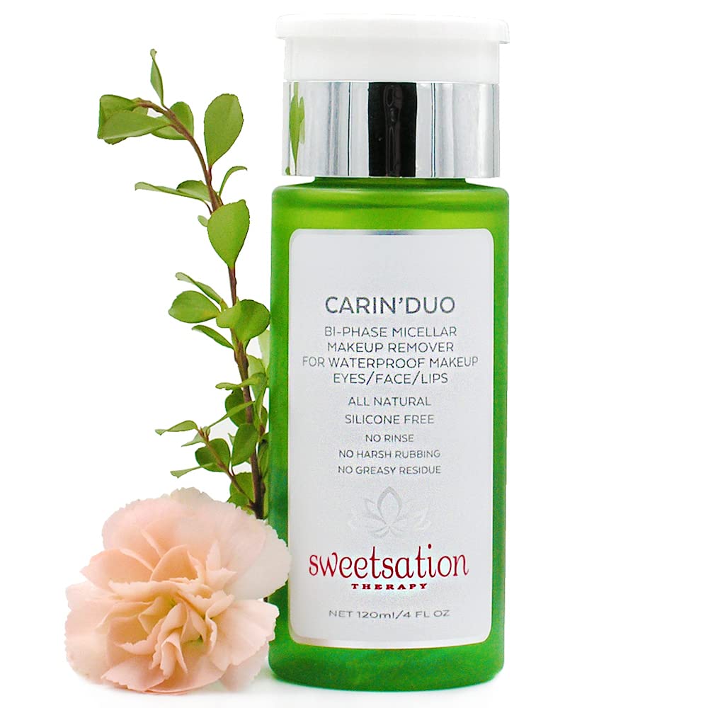 YUNASENCE CARIN’DUO Bi-Phase Micellar Makeup Remover for Regular and Waterproof Makeup. Eyes/Face/Lips, 4oz. 100% Natural. Silicone free. Cyclopentasiloxane free.