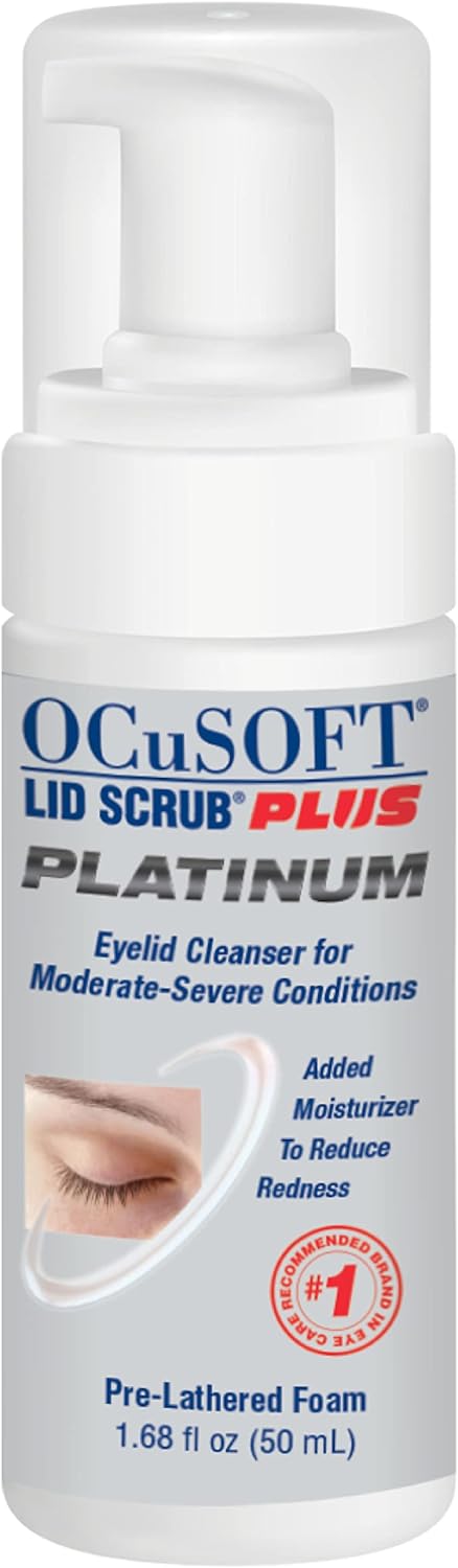 OCuSOFT Lid Scrub PLUS Platinum Extra Strength Foaming Eyelid Cleanser - Leave-On Eyelid & Eyelash Cleanser with Phytosphingosine to Remove Oil, Dirt & Makeup -1.68 fl oz
