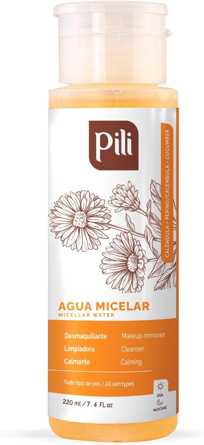 Micellar Water with Calendula & Cucumber. Cleanses and hydrates Skin. Waterproof Makeup Remover. Gentle Toner for face, Eyes, and Lips | All Skin Types | Pump Dispenser Bottle 7.4 fl oz.