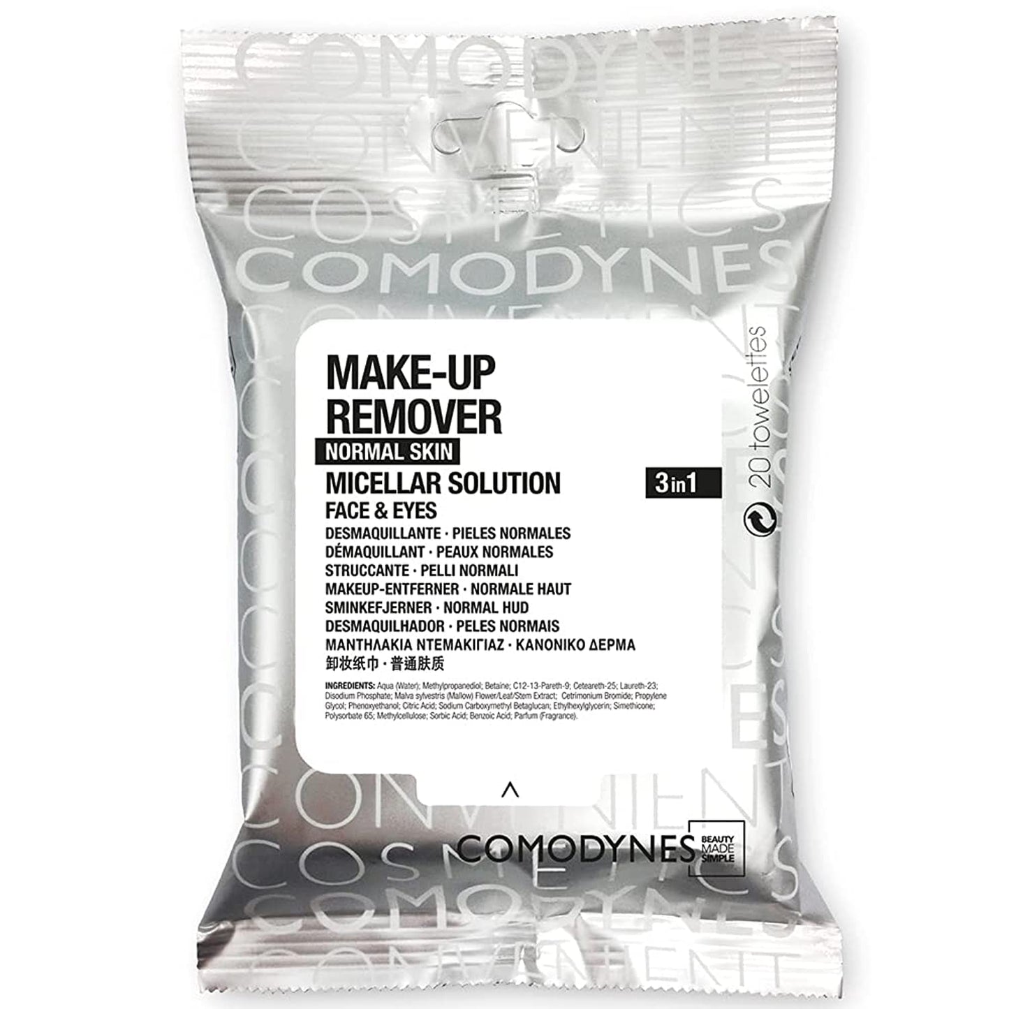 COMODYNES Makeup Remover Wipes Normal Skin 20 Units - Micellar Water - Helps Leave The Skin Of The Face Clean
