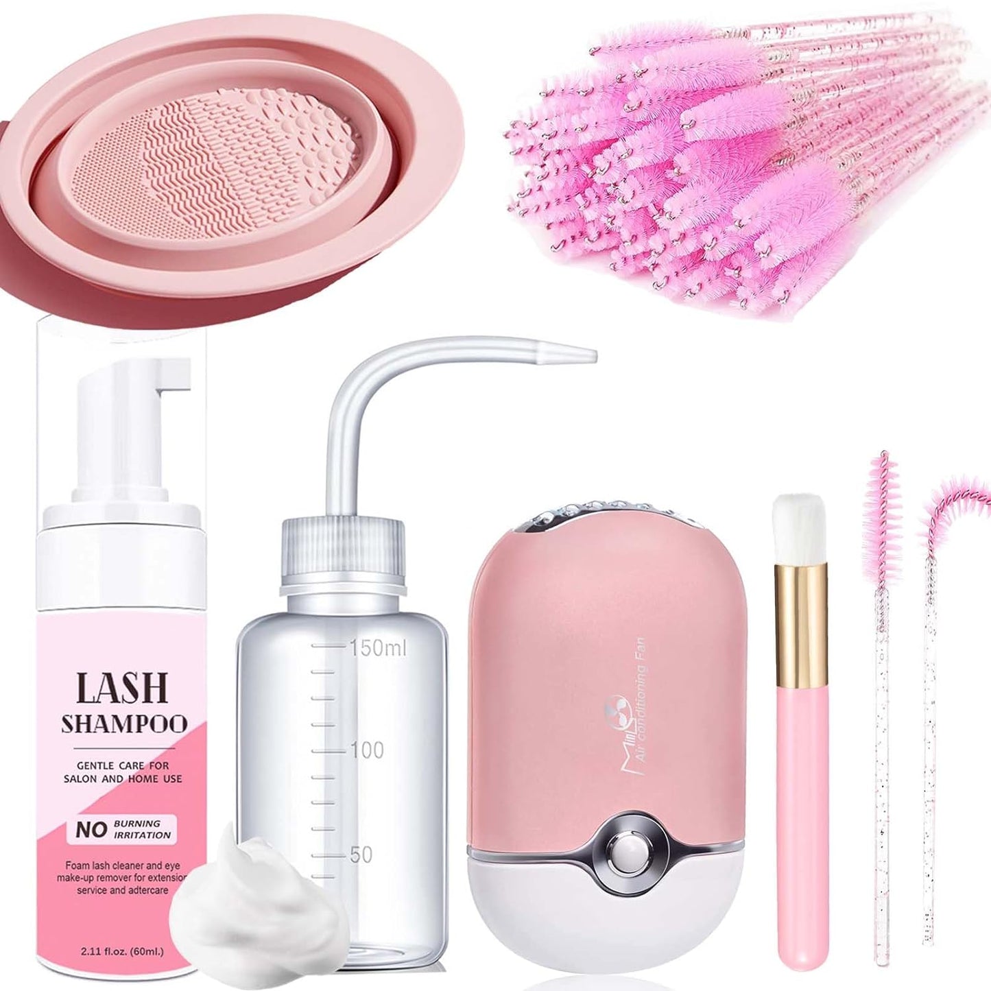 Lash Shampoo for Lash Extensions Eyelash Extension Cleanser with USB Lash Fan,50ml Lash Shampoo,Mascara Brush,Nose Blackhead Facial Cleaning Brush and Wash Bottle for Eye Makeup Remover