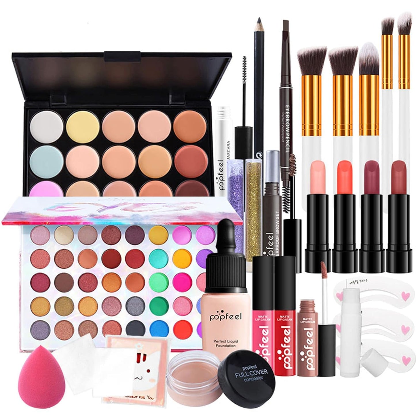 PhantomSky All In One Makeup Set, Gift Surprise Multi-Purpose Makeup Gift Set for Starter Kit for Beginners or Pros - Includes Eye Shadow Makeup Brushes Foundation Concealer Lip Balm Eyeliner and etc