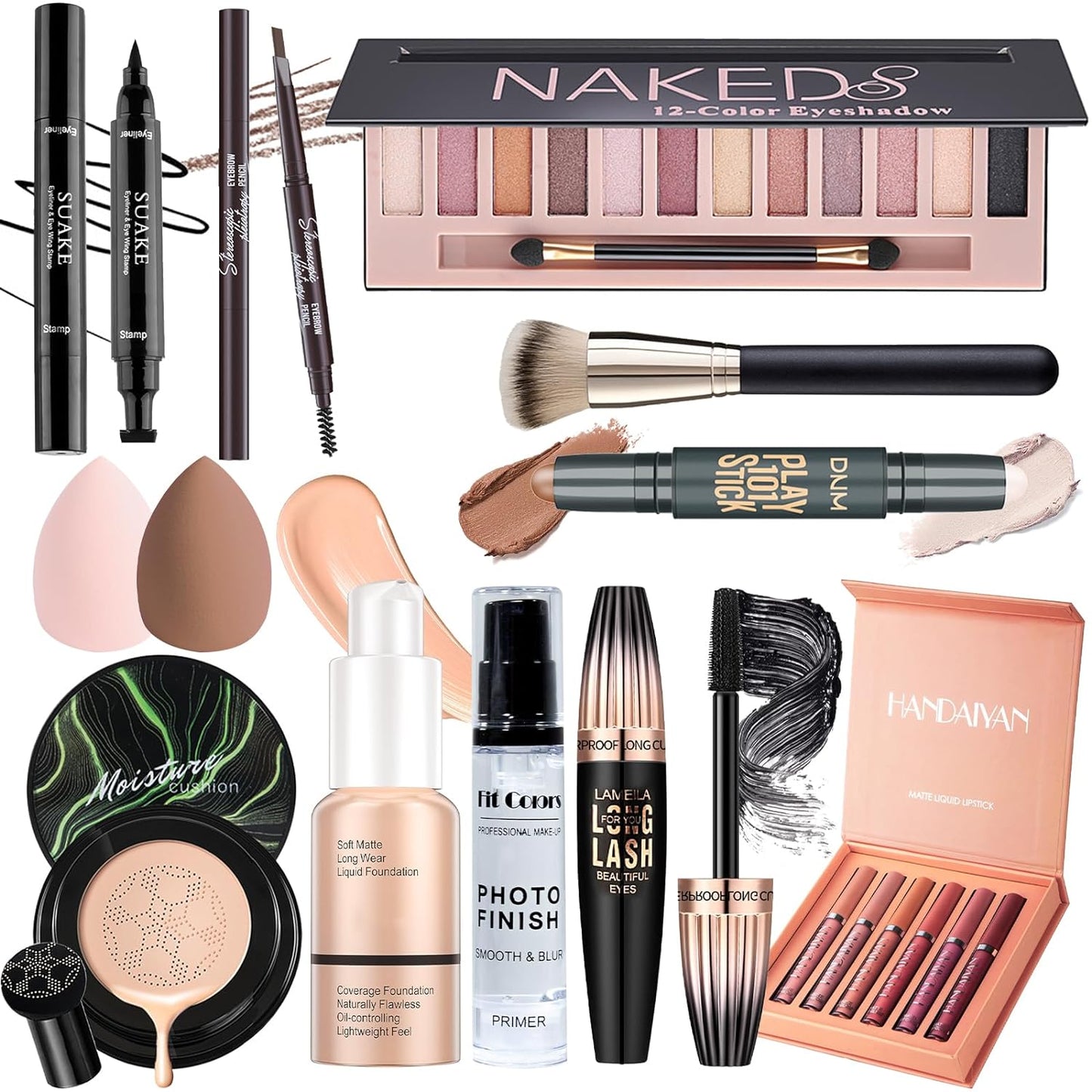 YBUETE Makeup Set, All in One Makeup Set Kit for Women, Makeup Gift for Women Teens, Eyeshadow Foundation CC Cream Face Primer Counter stick, Brush Sponges Lipstick Set Eyebrow Pencil Mascara Eyeliner