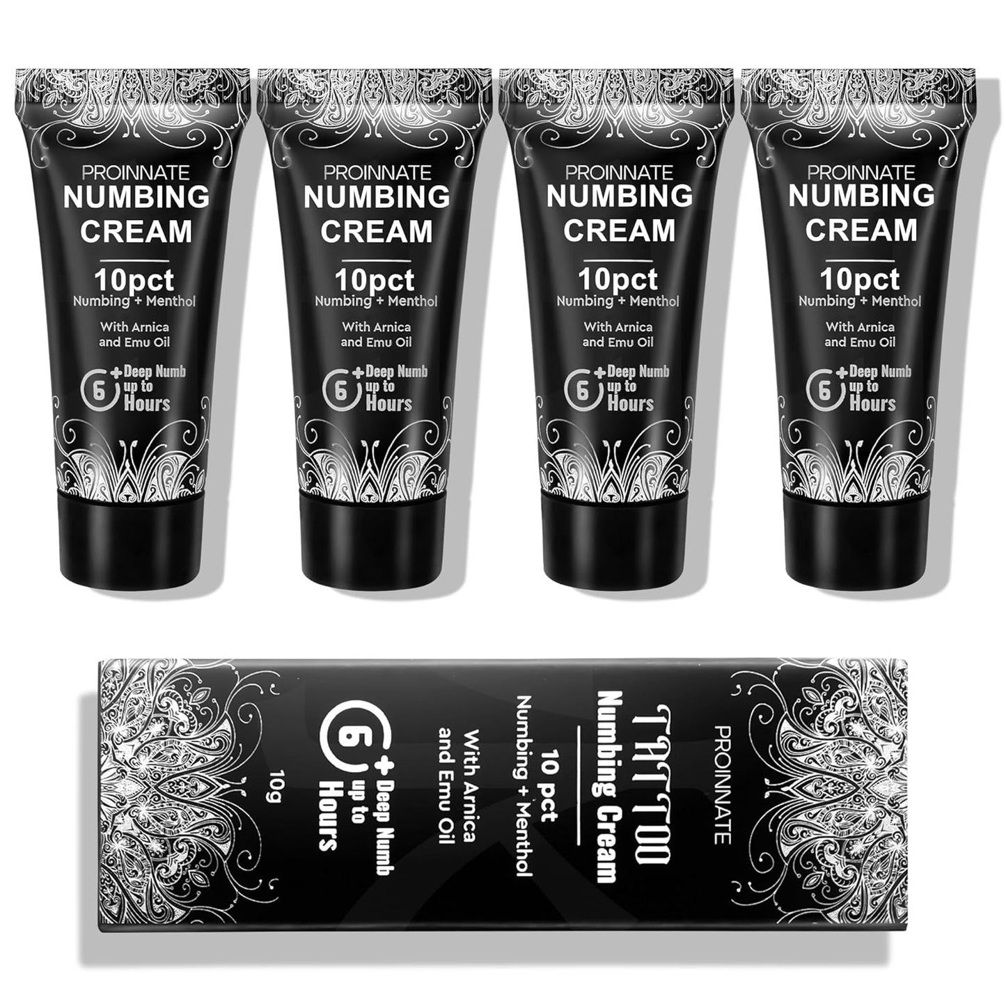 Numbing Cream Painless Tattoo: Max Strength Deep Painless Tattoo Numbing Cream for Piercing, Tattoos, Waxing, 10% Highest Purity Numb Ingredient with Menthol, Emu Oil and Arnica 4Pcs(4x10g)