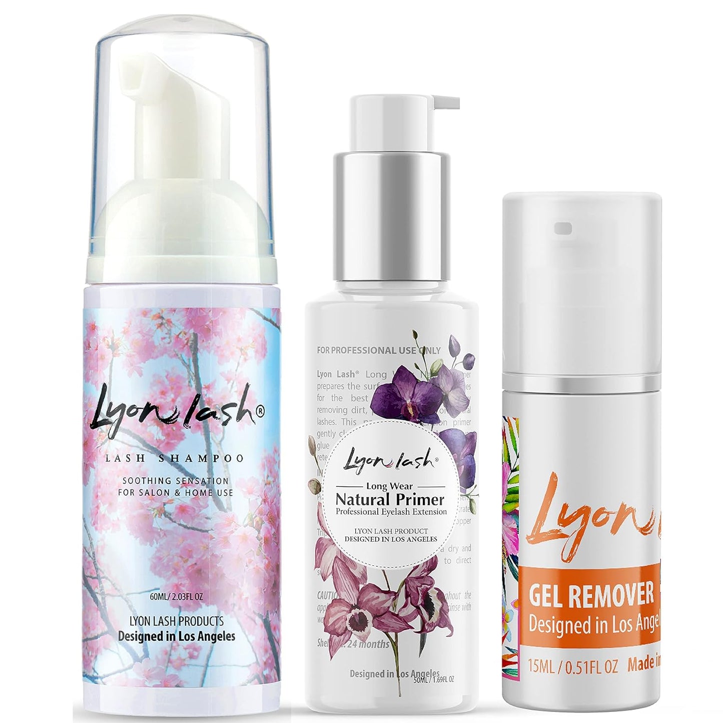 Lyon Lash Gel Remover 15ml, Primer 50m, Shampoo 60ml Bundle | Eyelash Extension Supplies - Adhesive Remover | Eyelid Foam Cleanser/Eye Makeup & Oil Remover| Lash Extensions Professional Use