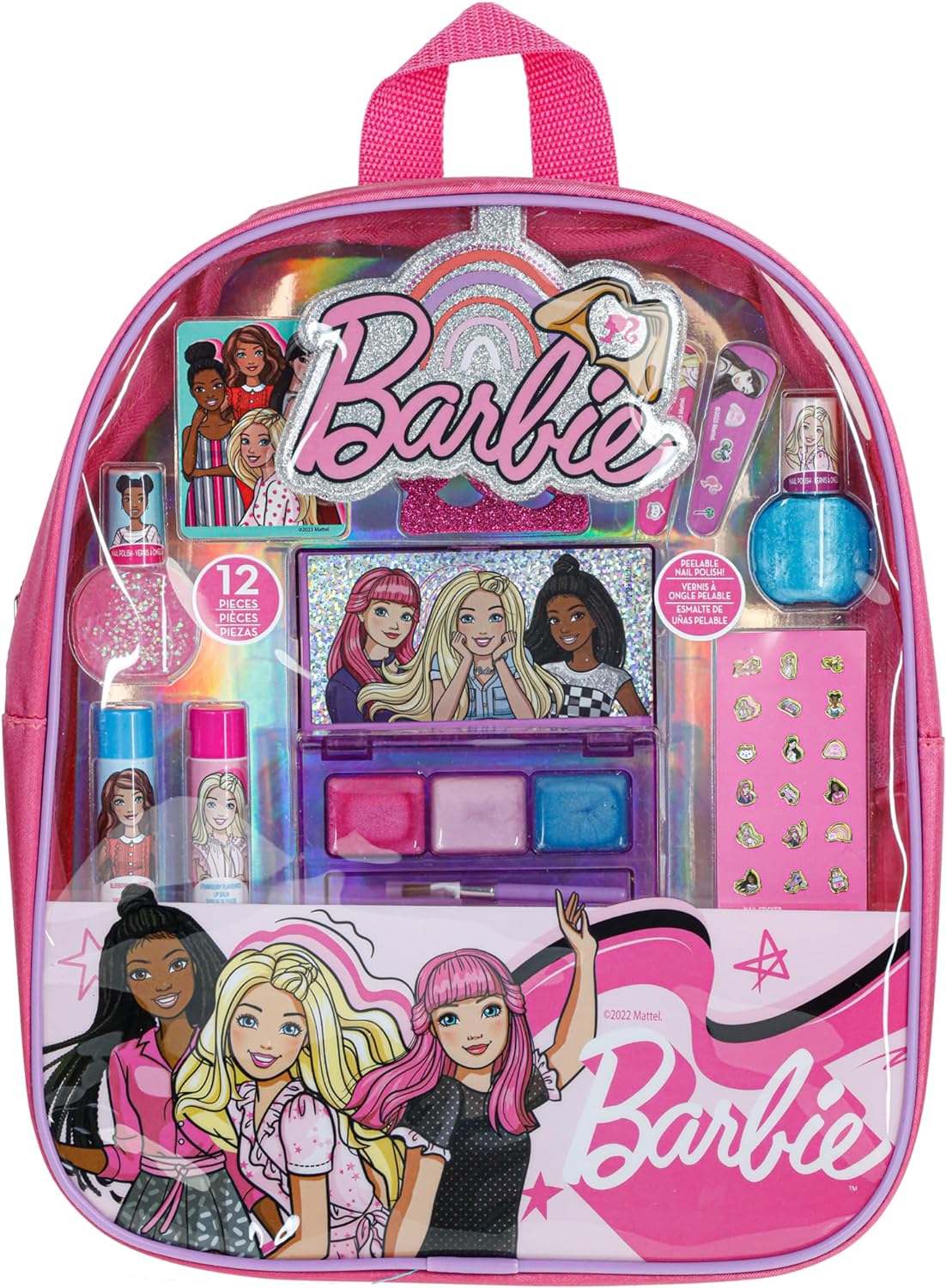 Barbie - Townley Girl Makeup Filled Backpack Set with 12 Pieces, Including Lip Balm, Nail Polish, Nail File, Hair Bows, and Other Accessories, Ages 3+ for Parties, Sleepovers and Makeovers