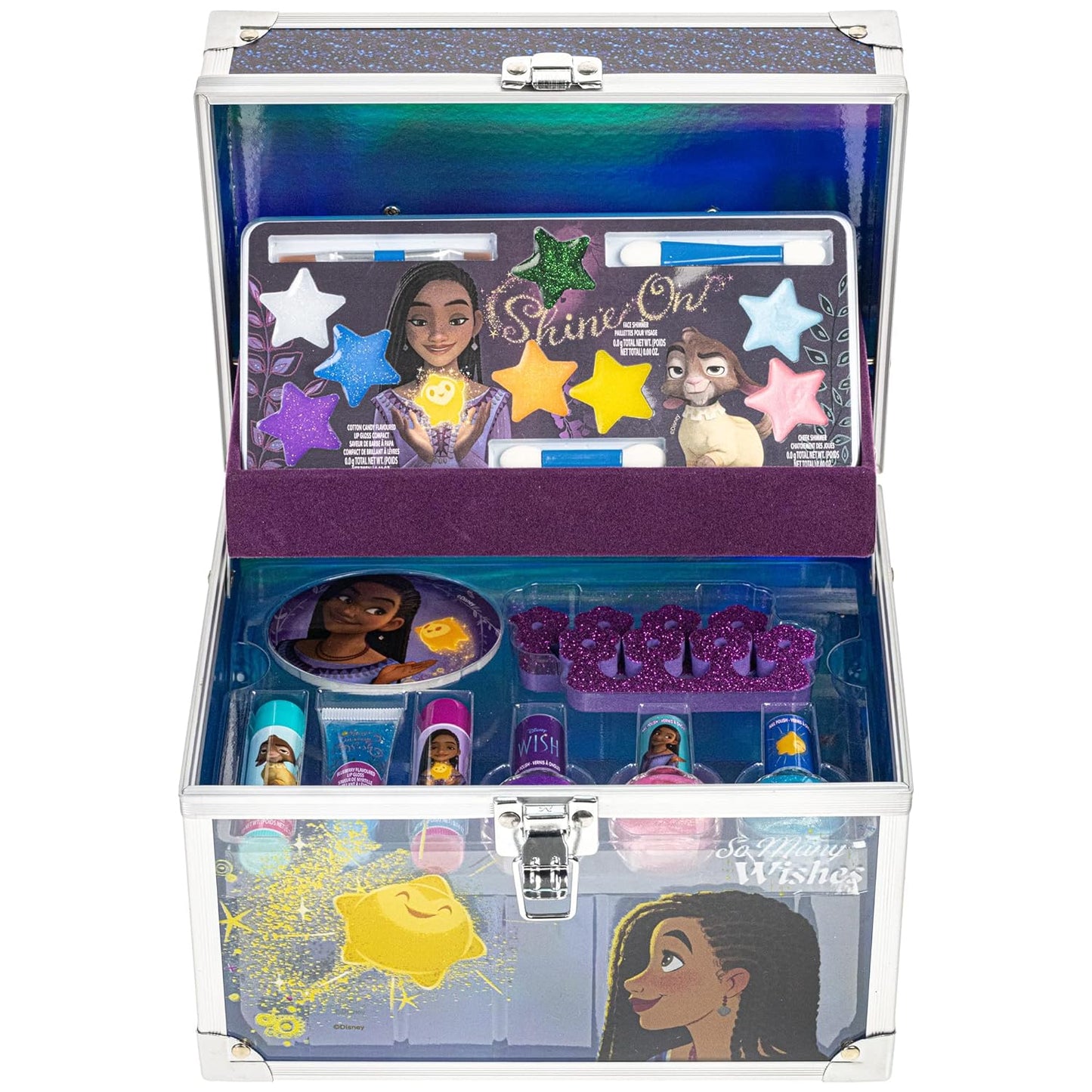 Disney Wish - Townley Girl Train Case Cosmetic Makeup Set Includes Lip Gloss, Eye Shimmer, Brush, Nail Polish, Accessories & more! for Girls, Ages 3+ perfect for Parties, Sleepovers & Makeovers