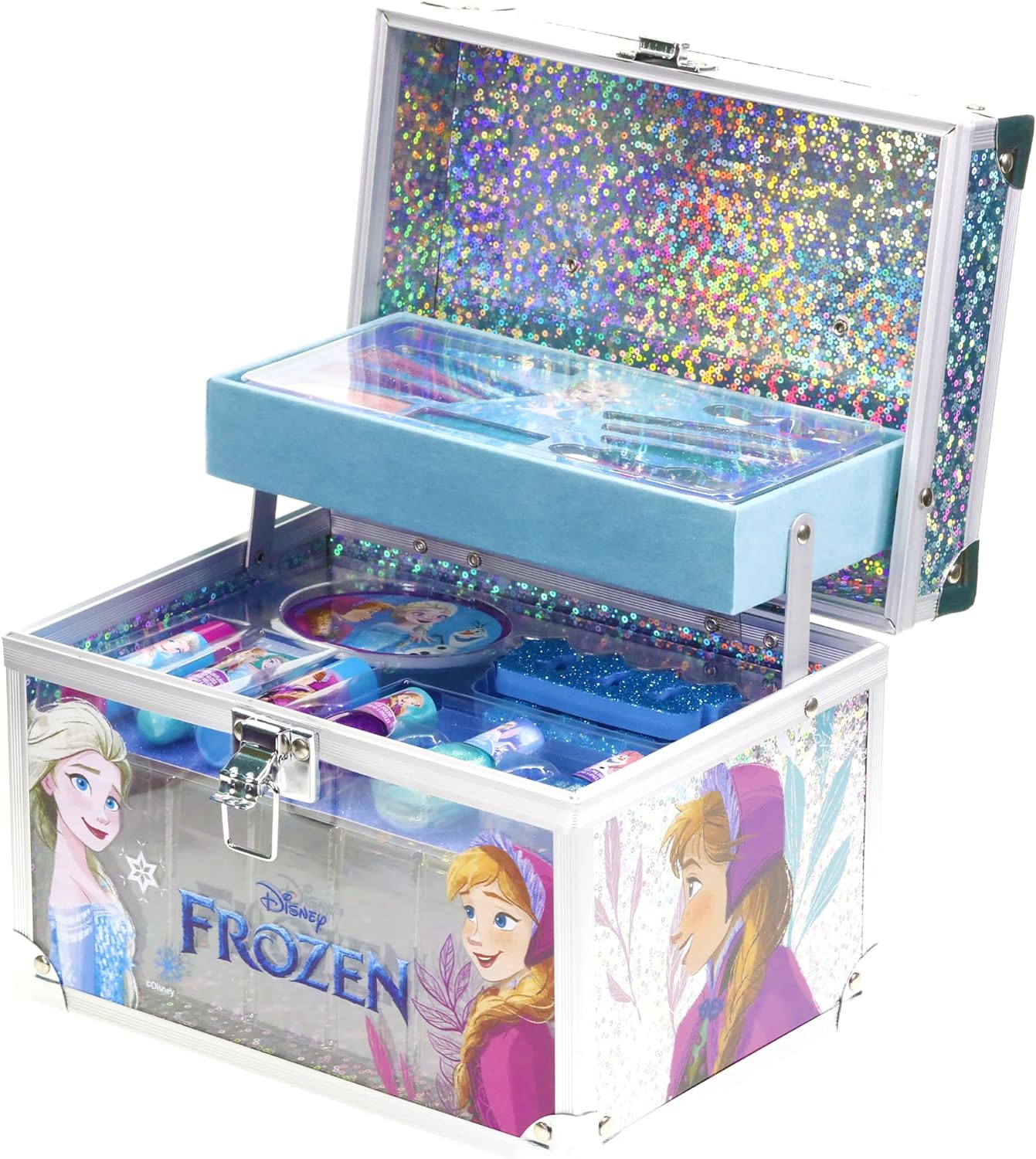 Disney Frozen Train Case Girls Beauty Set, Kids Makeup Kit for Girls, Real Washable Toy Makeup Set, Frozen Gift, Play Makeup, Pretend Play, Party Favor, Birthday, Toys Ages 3 4 5 6 7 8 9 10 11 12