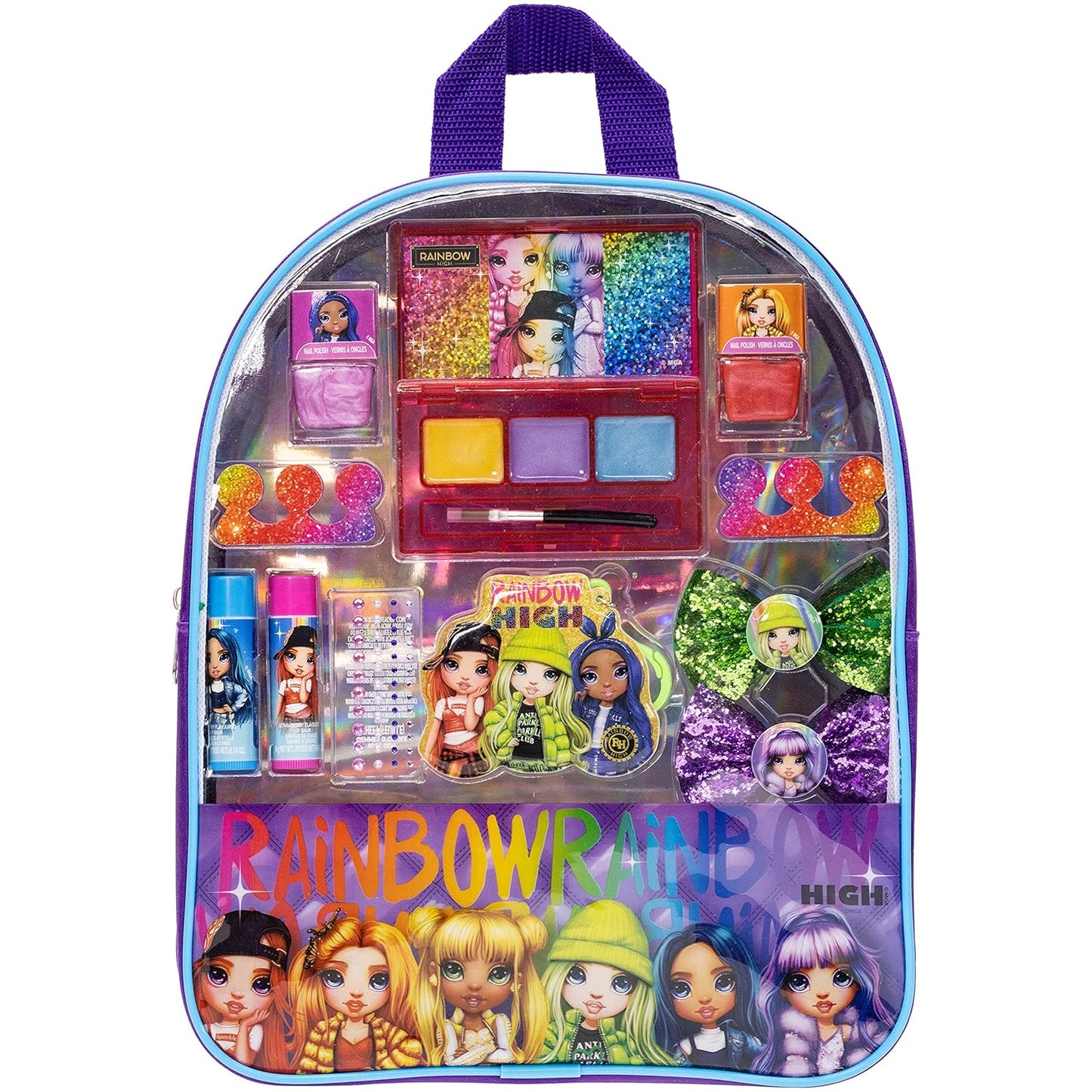 Rainbow High - Townley Girl Cosmetic Makeup Gift Bag Set includes Lip Gloss, Nail Polish & Hair Accessories for Kids Girls, Ages 3+ perfect for Parties, Sleepovers and Makeovers