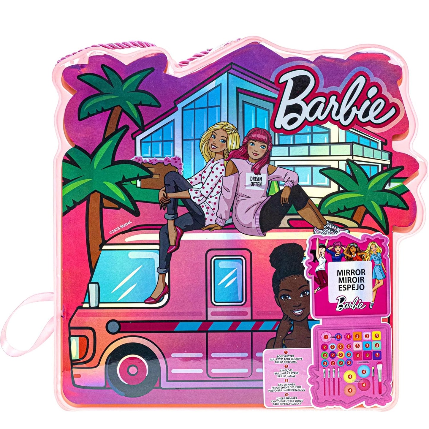 Barbie - Townley Girl Soft Case Vanity Set Includes Lip Gloss, Face Shimmer, Body Glitter, Cheek Shimmer, & Accessories Ages 3+ perfect for Parties, Sleepovers & Makeovers