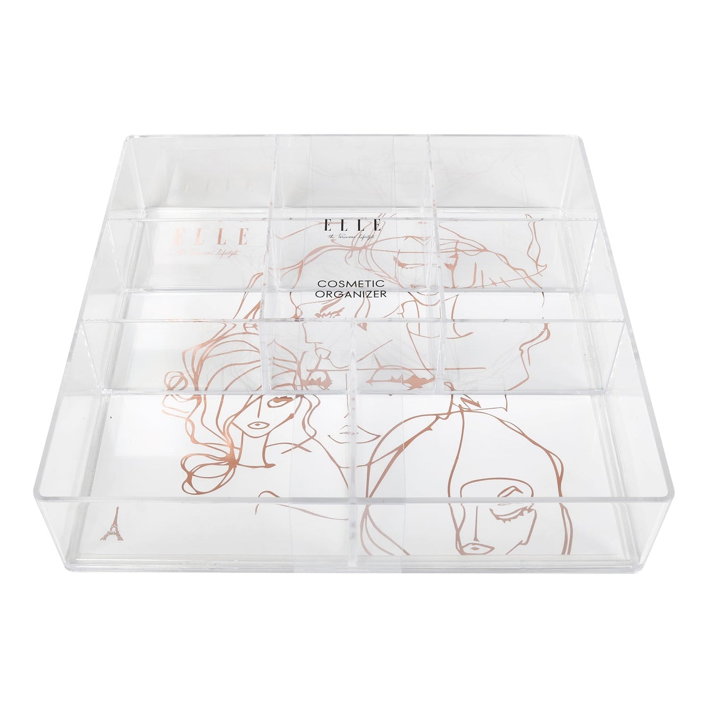 Elle Clear Flat Cosmetic Organizer 8 Compartment