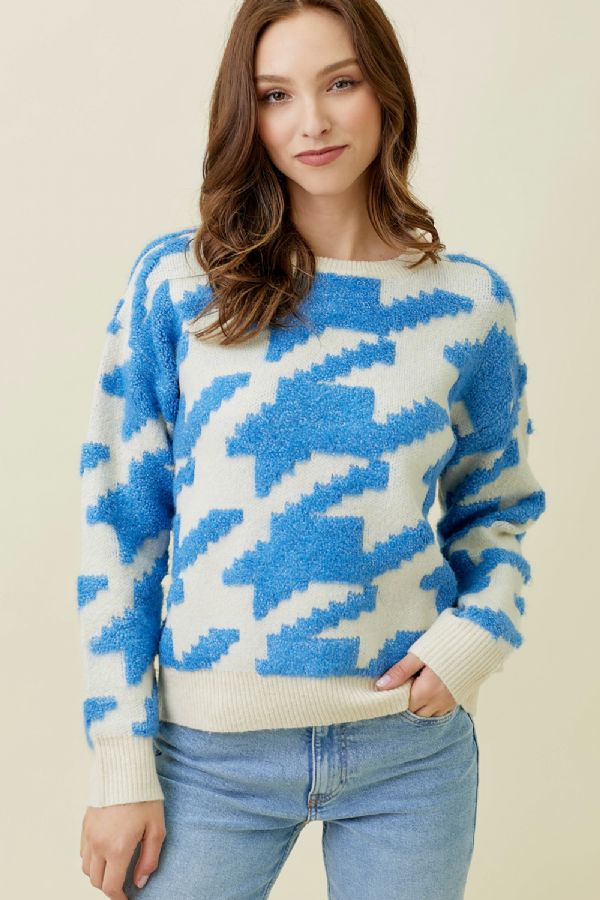 Houndstooth Fuzzy Pullover Sweater