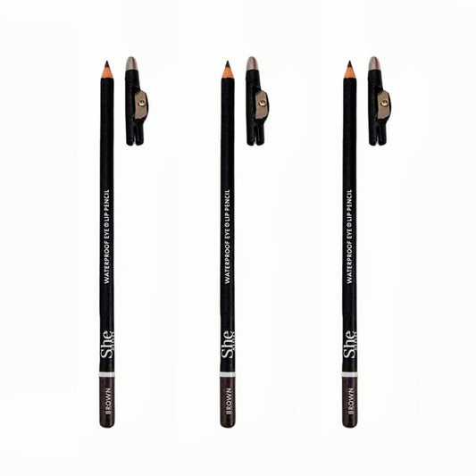 BROWN Waterproof 2-in-1 Eye & Lip Pencil by She Makeup (3 PC Set)