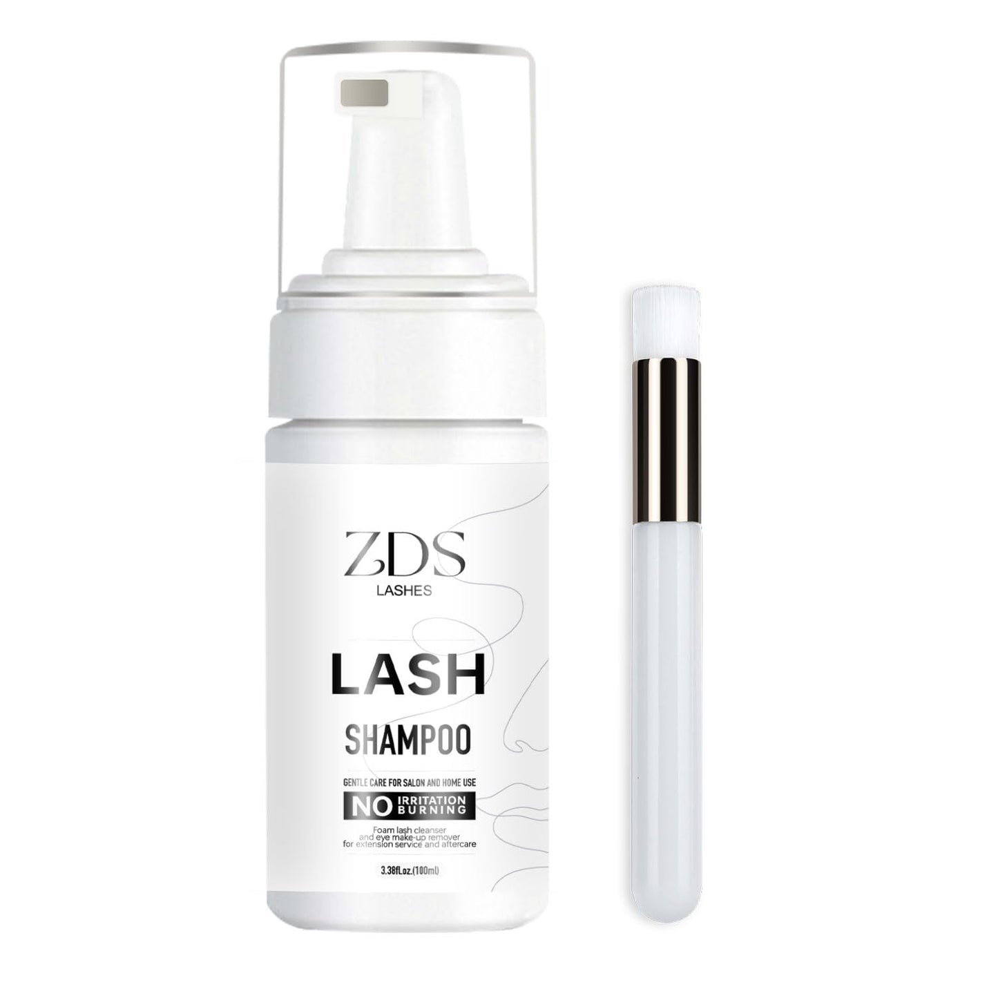 Eyelash Extension Shampoo Lash + Brush 3.38 fl.oz 100ml Eyelid Foaming Cleanser Wash for Extensions & Natural Lashes Safe Makeup Remover Supplies for Professional & Self Use
