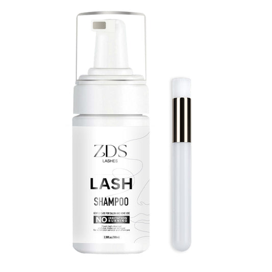 Eyelash Extension Shampoo Lash + Brush 3.38 fl.oz 100ml Eyelid Foaming Cleanser Wash for Extensions & Natural Lashes Safe Makeup Remover Supplies for Professional & Self Use