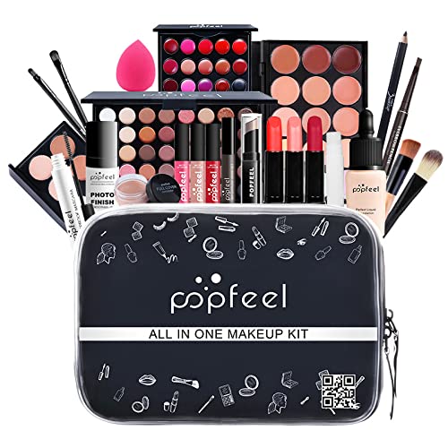 Pure Vie All-in-One Holiday Gift Makeup Set Cosmetic Essential Starter Bundle Include Eyeshadow Palette Lipstick Concealer Blush Mascara Foundation Face Powder - Makeup Kit for Women Full Kit