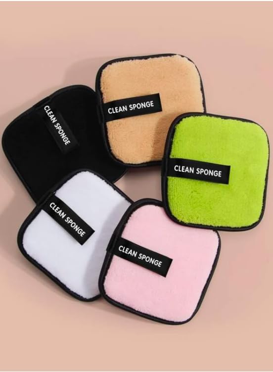 Reusable Makeup Remover Pads, 5pcs Double-Side Washable Makeup Removal Cloth, Square Design Facial And Skin Care Fuzzy Puff Sponge, Cleansing Facial Heavy Makeup & Facial Sheet Pads, Chemical Free