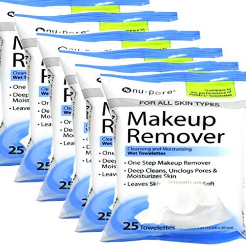 Makeup Remover, Cleansing and Moisturizing Wet 25 Towelettes (Pack of 6) by nu-pore