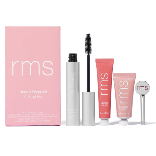 RMS Beauty Clean & Bright Kit - Makeup Gift Set with Cream Eyeshadow, Volumizing Mascara, & Lip Gloss, Holiday Gift Set, Beauty Gifts for Women