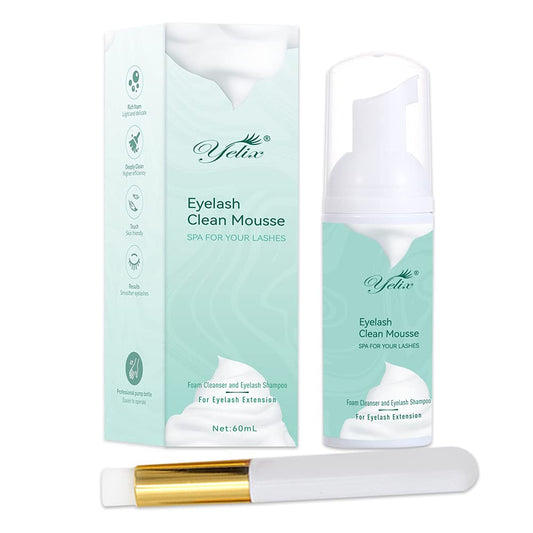 Eyelash Shampoo Foam Lashes Cleanser For Eyelash Extension Gentle Shampoo + Brush for Makeup Remover Paraben & Sulfate & Oil Free for Salon and Home Use (60mL 2 fl oz)