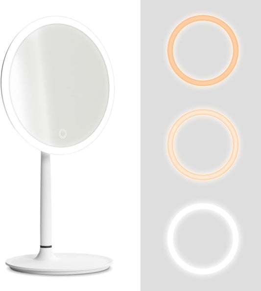 Lighted Makeup Mirror, 7.5in Makeup Mirror with 3 Color Lights, Led Makeup Mirror, Professional Brightness Dimmable Cosmetic Mirror with 58 Premium Led Lights, Standing Desk Mirror