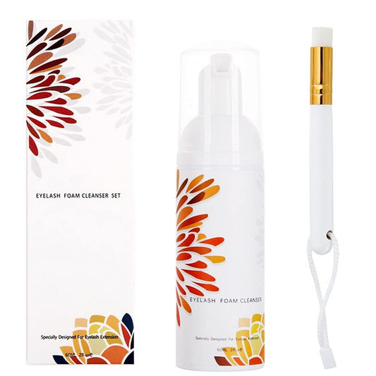 60ml Professional Eyelash Foam Cleanser Cleaning Brush Set Eyelash Extension Cleaning Foam, Eyelash Foaming Cleanser,Tear Free(Silver Brush)