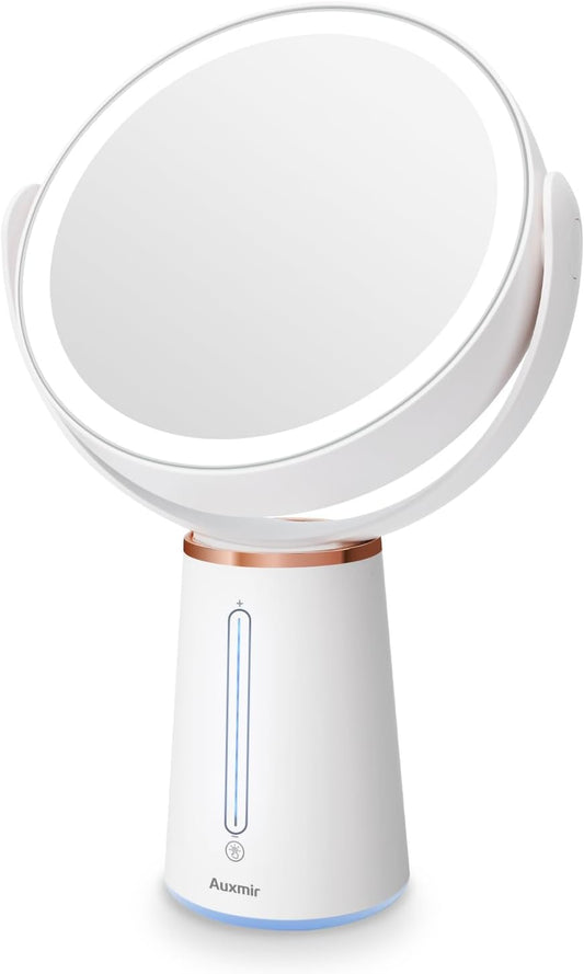 1X/10X Double-Sided LED Makeup Magnifying Mirror with Light 360°Rotation Rechargeable 10 Brightness Level Dimmable Vanity Mirror for Daily Make Up Bathroom Bedroom Dressing Room