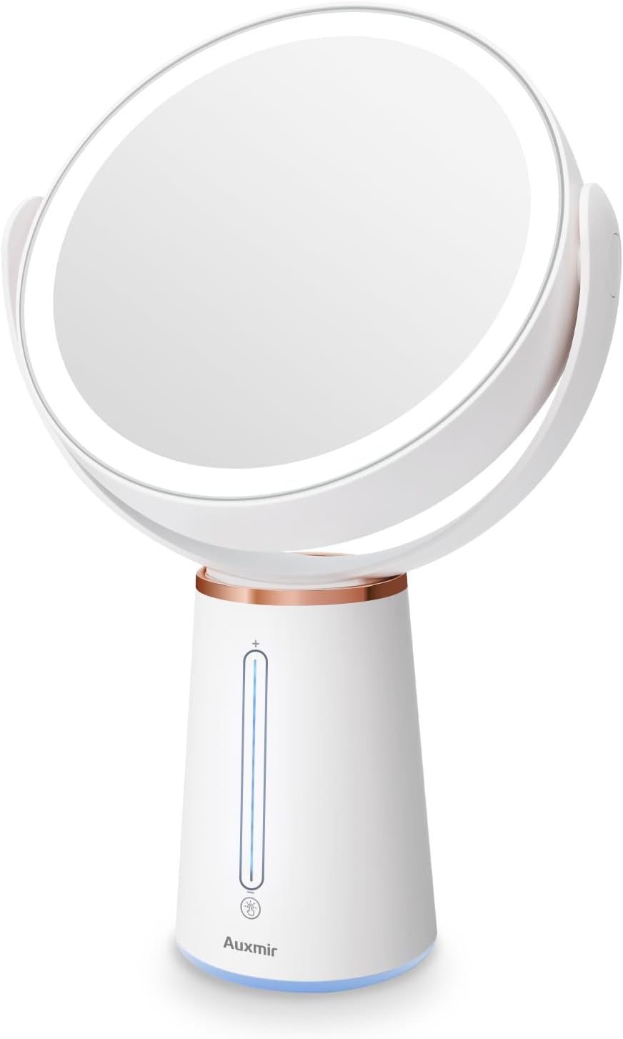 1X/10X Double-Sided LED Makeup Magnifying Mirror with Light 360°Rotation Rechargeable 10 Brightness Level Dimmable Vanity Mirror for Daily Make Up Bathroom Bedroom Dressing Room