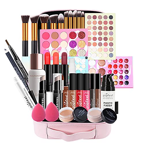 Pure Vie All-in-One Holiday Gift Makeup Set Cosmetic Essential Starter Bundle Include Eyeshadow Palette Lipstick Concealer Blush Mascara Eyeliner Face Powder Lipgloss Brush - Makeup Full Kit for Women