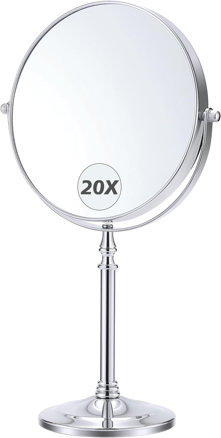 Magnifying Mirror 20x, Double Sided 1X & 20X Magnifying Mirror on Stand, Large Tabletop Magnified Vanity Mirror, Magnified Mirror with 360°Rotation for Bathroom or Bedroom,8.6 Inches