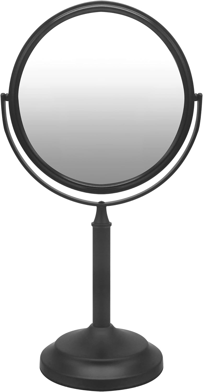H Halston Stainless Steel Makeup Vanity Mirror 1X/3X Magnification Round 360 Swivel Mirror for Desk, Bedroom, Bathroom (Black)