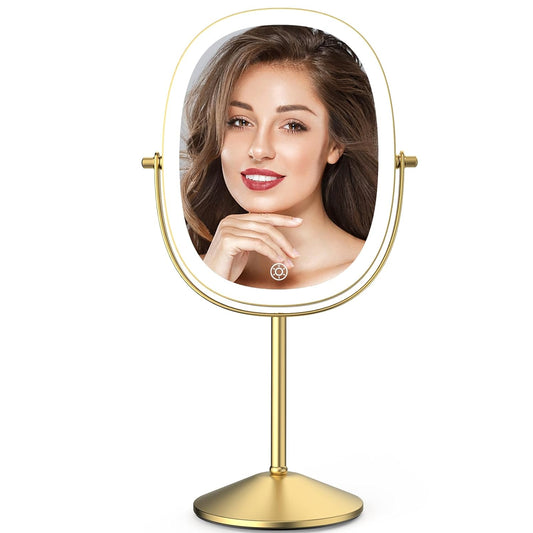 LOVESPEJO 9''Lighted Makeup Mirror with Magnification, 1X/7X Magnifying Mirror, Rechargeable Double Sided LED Oval Makeup Mirrors, 3 Colors Dimmable Vanity Mirror，360°Rotation Cosmetic Mirror Gold