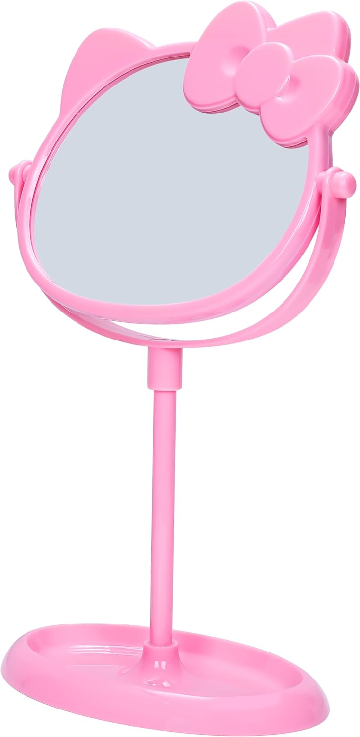 Kitty Desktop Makeup Mirror-Cute Pink Kitty Compact Mirror-Mirror with Makeup Storage Stand Suitable Bathroom or Bedroom for Kitty Birthday Party Favors Birthday for Girls Women