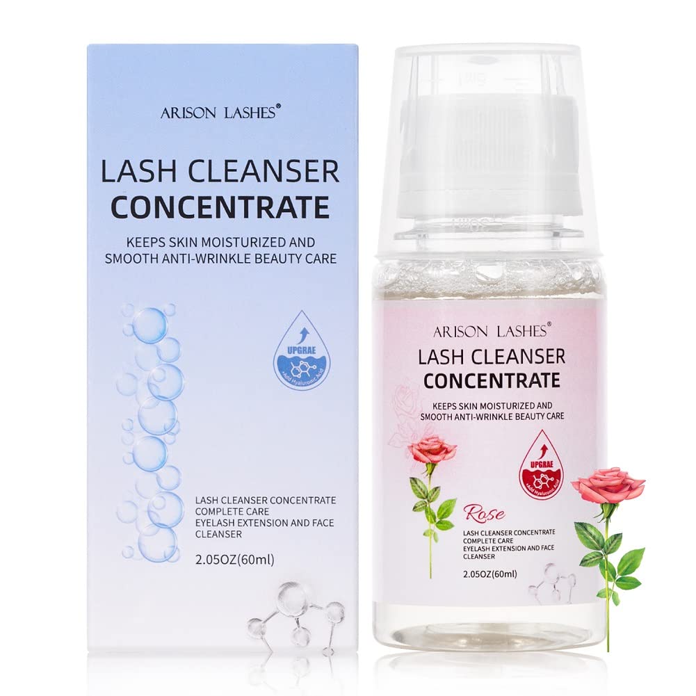 Eyelash Cleanser Concentrate 60ml Professional Lash Extensions Shampoo Add Hyaluronic Acid Natural Foaming Cleanser for Extensions Lashes with Salon Home Care (Rose)