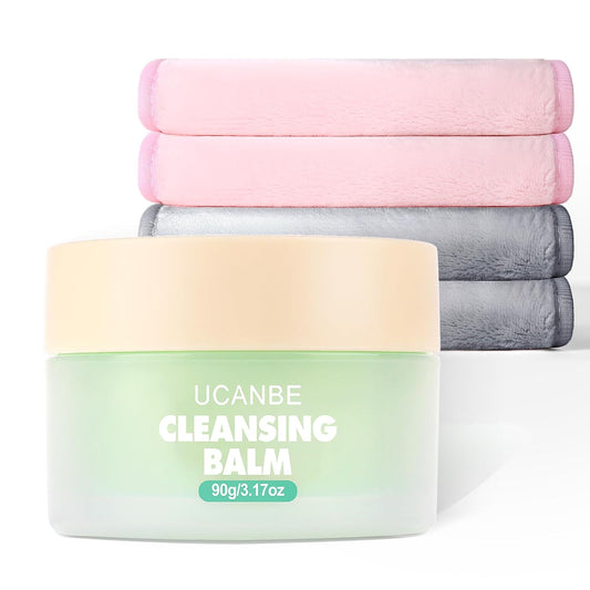 UCANBE Cleansing Balm Makeup Remover, 3.17oz Cleansing Balm + 4pcs Large Size Makeup Remover Cloths, Makeup Cleansing Balm for Waterproof Eye Face Lip Makeup, Made for All Skin Types