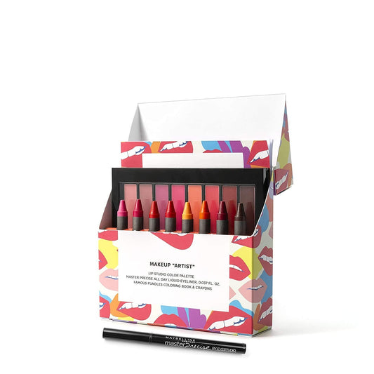 Maybelline New York Limited-Edition Fundles Makeup Artist w/ Lip Studio, Eyestudio Master Precise All Day Eyeliner, Famous Fundles Coloring Book and Color Palette Crayons