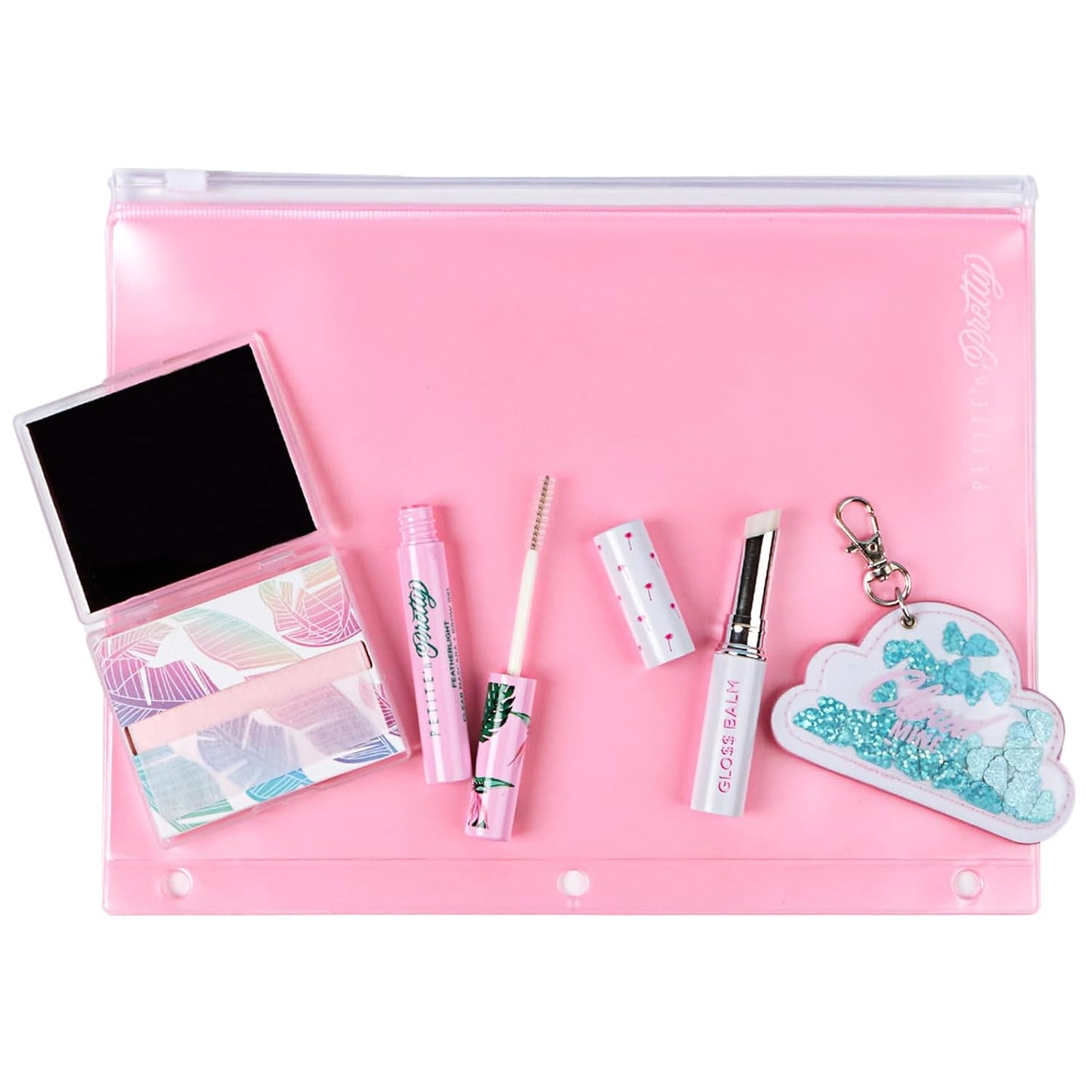 Petite 'n Pretty - New Makeup Set: Featherlight Clear Mascara & Brow Gel, Glo$$ Balm, Cloud Mine Backpack, Biodegradable Blotting Sheets + Makeup Bag for Kids, Children, Tweens and Teens: Cruelty-free
