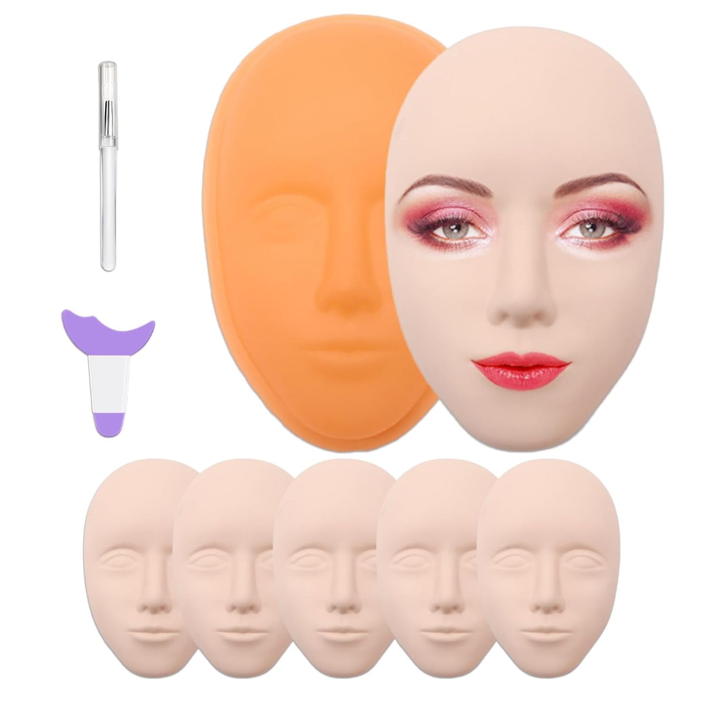 JUNLUNCE Makeup Practice Face Kit - Includes 6PCS Practice Fake Face & 5D Face Model Stand and Eye Makeup Assistance Tools, Ideal for Daily Makeup Training and Workshops