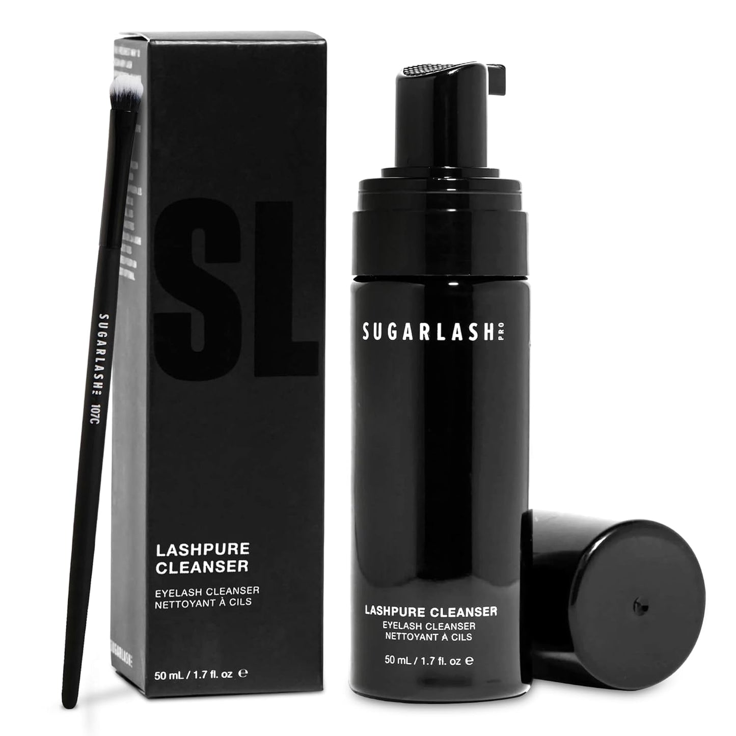 Lashpure Cleanser with Cleansing Brush | Lash Shampoo for Lash Extensions | pH-Balanced & SLS-Free Eyelash Extension Cleanser, Removes Makeup & Oil | 50mL / 1.7 fl. oz