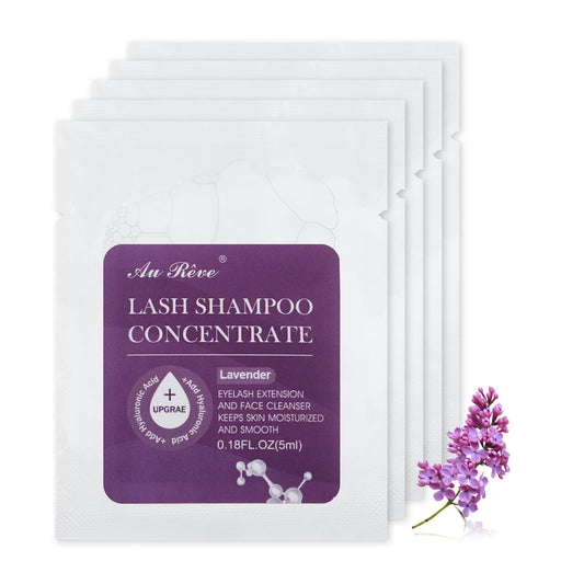 Lash Shampoo Concentrate 5ml*5 Lash Cleanser for Extensions Update Prolong Lash Concentrate Non-irritation Eyelash Shampoo for Salon- Home Eyelash Cleaning Care, Lavender