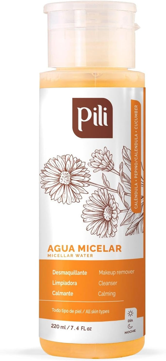 Micellar Water with Calendula & Cucumber. Cleanses and hydrates Skin. Waterproof Makeup Remover. Gentle Toner for face, Eyes, and Lips | All Skin Types | Pump Dispenser Bottle 7.4 fl oz.