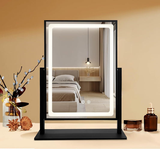 Vanity Mirror with Lights, Hollywood Lighted Makeup Mirror,3 Color Lighting Modes with Detachable 10X Magnification Mirror, Smart Touch Control,360°Rotation, Black