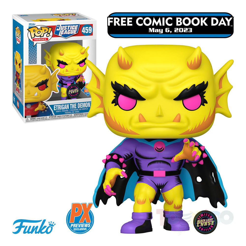 Funko Pop Heroes 459 DC Comics: Etrigan the Demon (FCBD 2023, PX Black Light, CHASE) Figure (66826-C) LOW STOCK