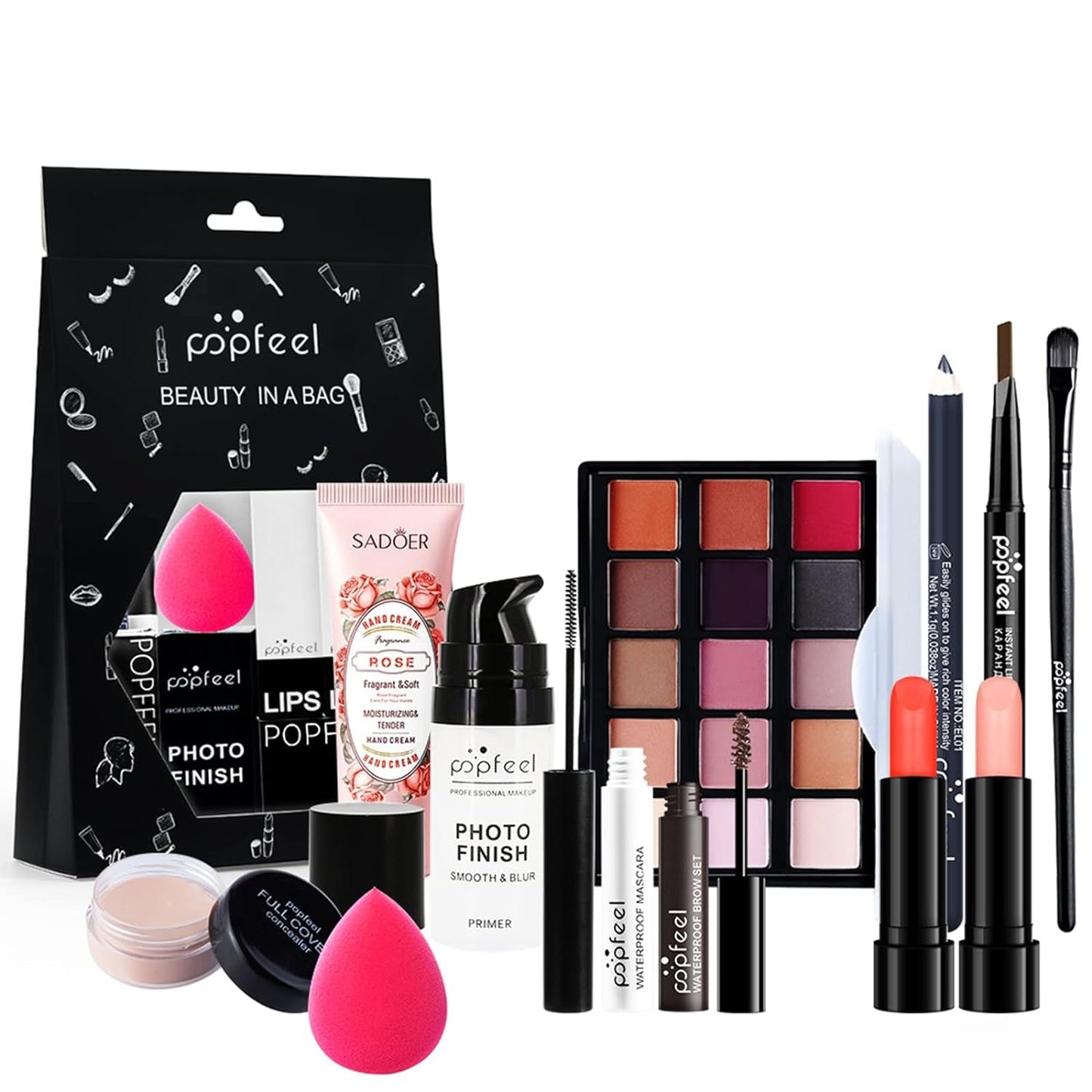 Pure Vie All-in-One Holiday Gift Surprise Makeup Set Essential Starter Bundle Include Eyeshadow Palette Lipstick Concealer Blush Mascara Eyeliner Face Powder Lipgloss Brush - Full Makeup Kit for Women