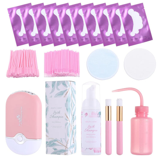 Portable Lash Shampoo for Lash Extensions, Lash Extensions Cleaner Kit,USB Mini Portable Fan with Disposable Mascara Brush and Wash Bottle for Salon and Home