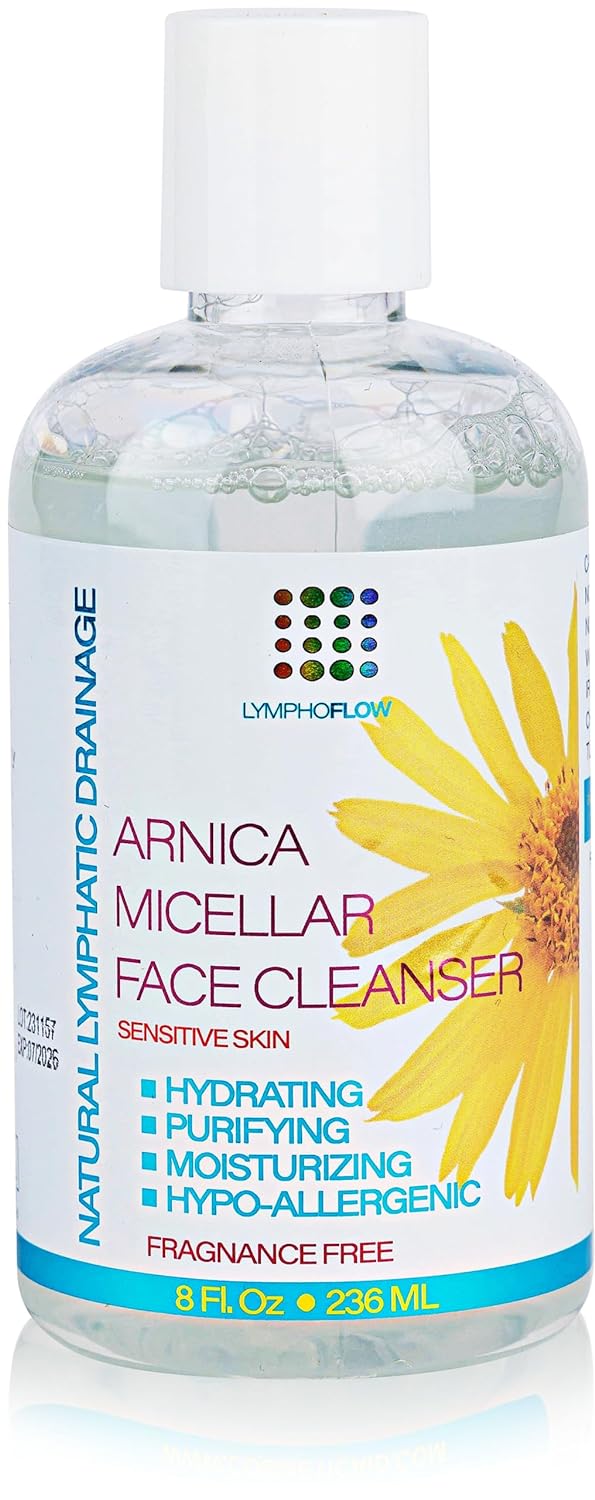 Arnica Montana Micellar Cleansing Water, Facial Cleanser & Makeup Remover, Suitable for All Skin Types, Use for Natural Lymphatic Drainage, Reduces Face Puffiness, Daily Skin Care, 8 Fl Oz