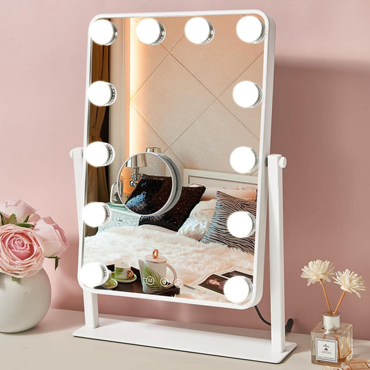 Hollywood Vanity Mirror with Lights,12 Led Bulbs,Touch Control Design 3 Colors Dimable,Detachable With 10x Magnification